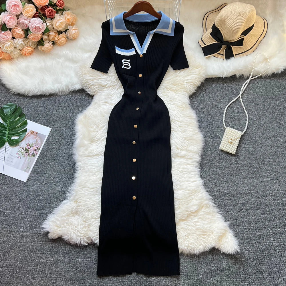 YuooMuoo Y2K Embroidered Knit Summer Dress Women