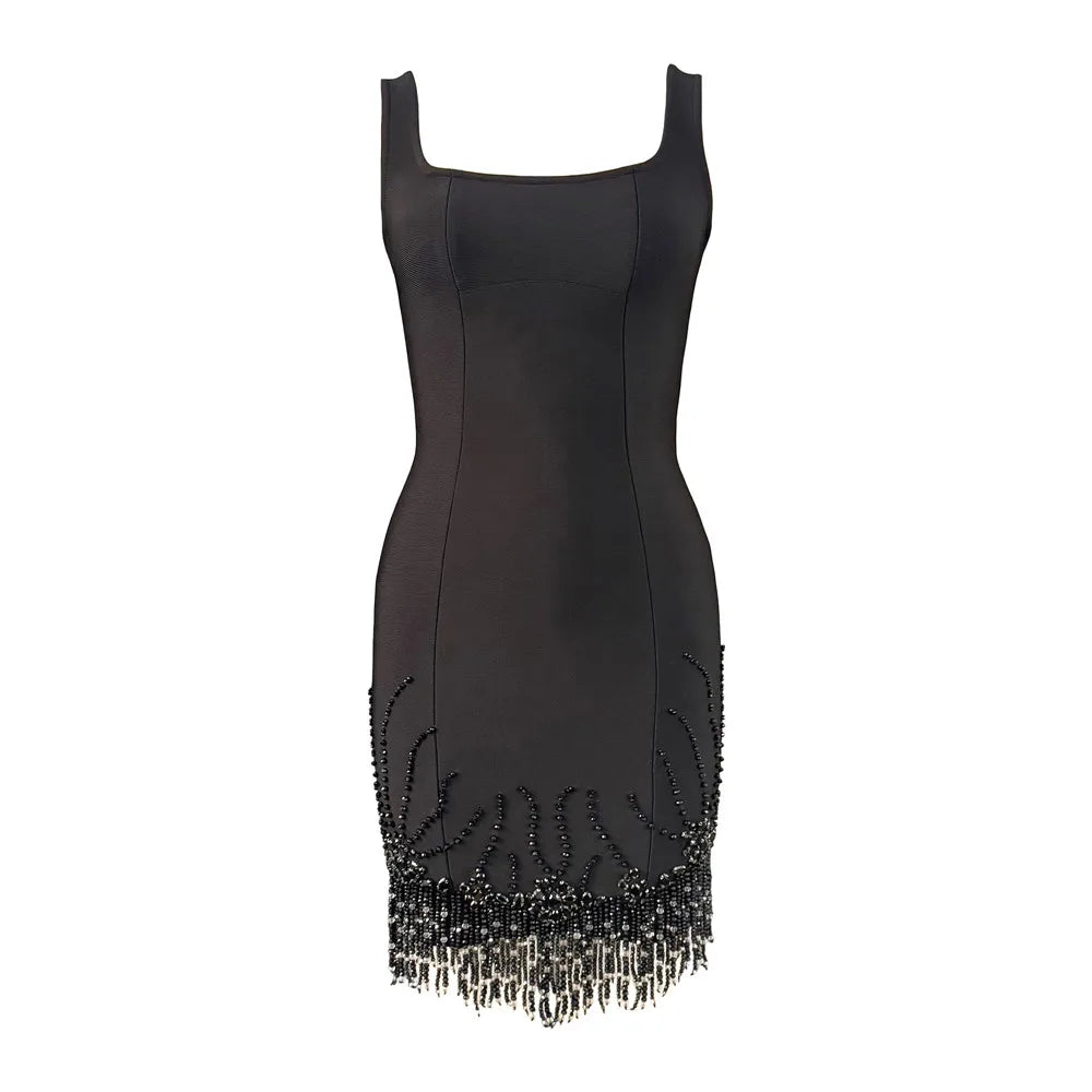 Women Sleeveless Bandage Dress Beading Tassel