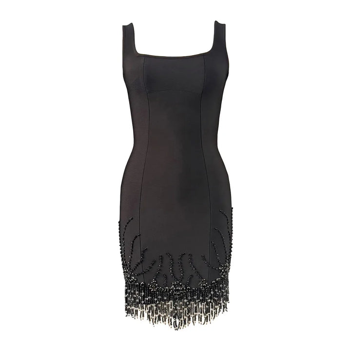 Women Sleeveless Bandage Dress Beading Tassel