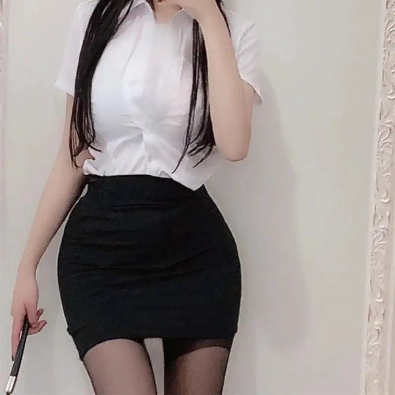2026NEW High Waist Sexy Casual Black White Bodycon Pencil Mini Skirts Wrap Hip silk Short Skirt for Women Night Club Wear summer