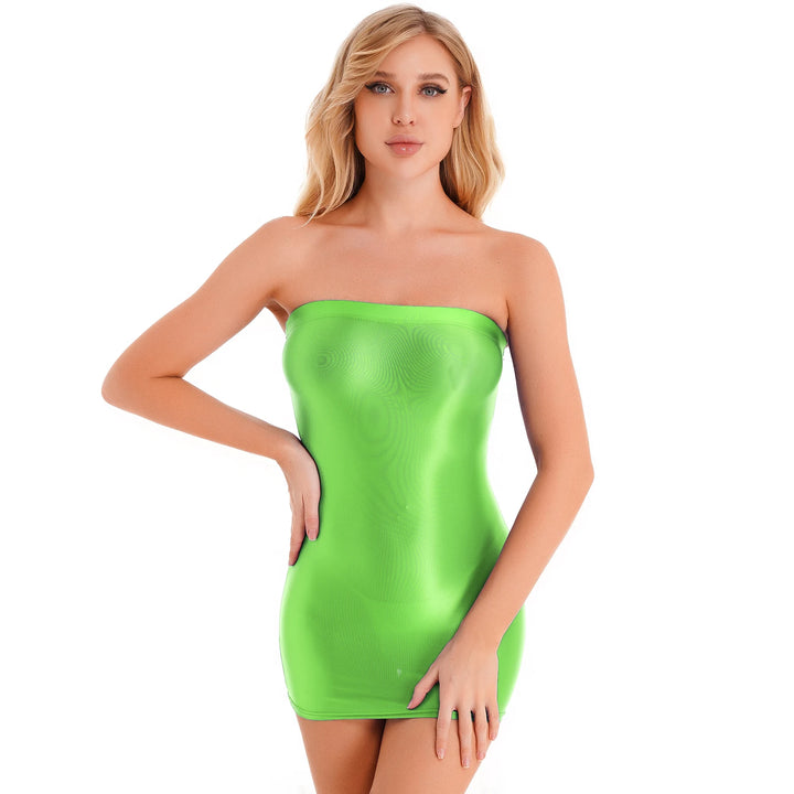 Oil Glossy Strapless Bodycon Mini Dress Nightclub