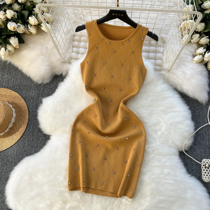 Beaded Knit Tank Dress For Women Bodycon Mini