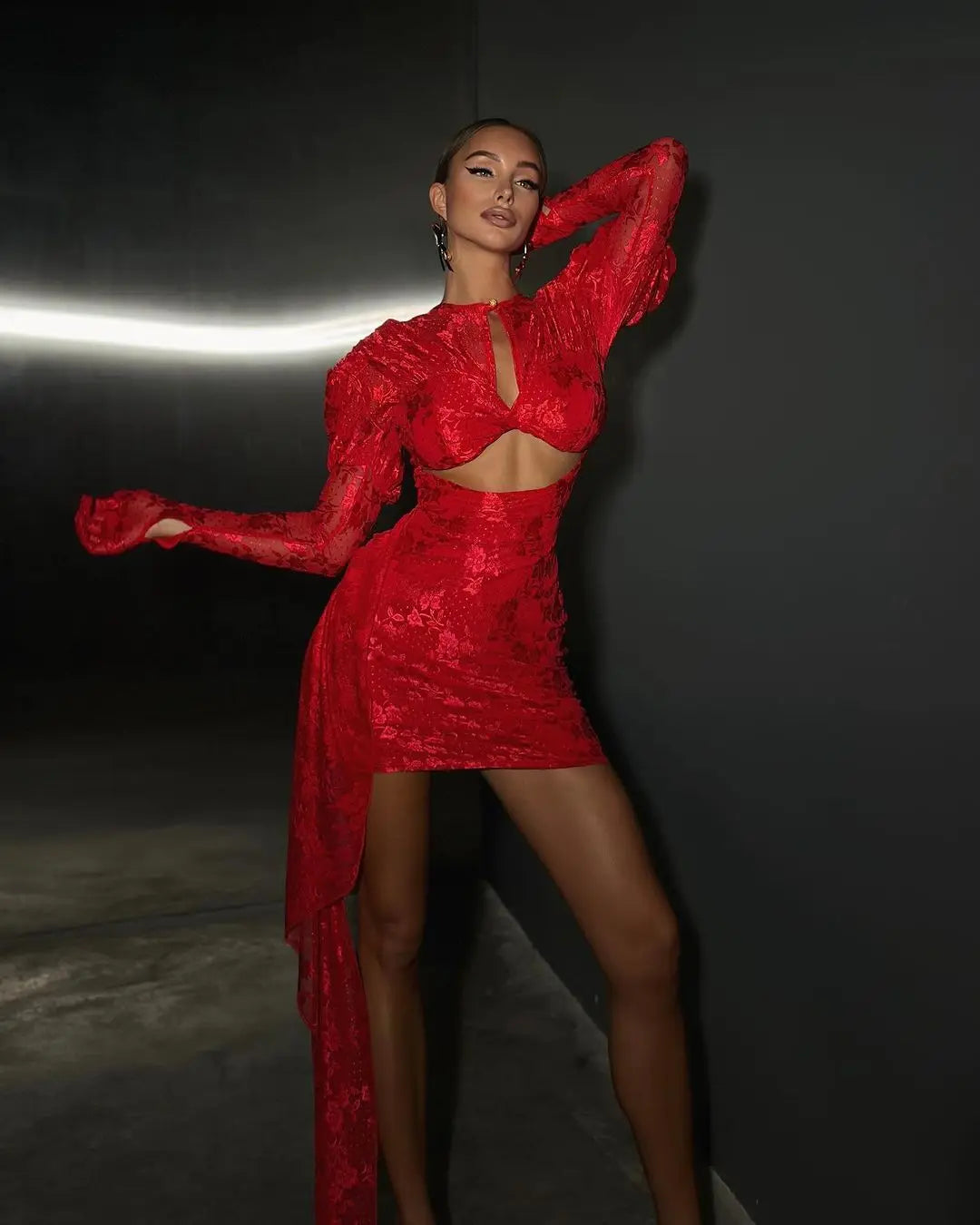 Red White Womens Bodycon Nightclub Draped Dress