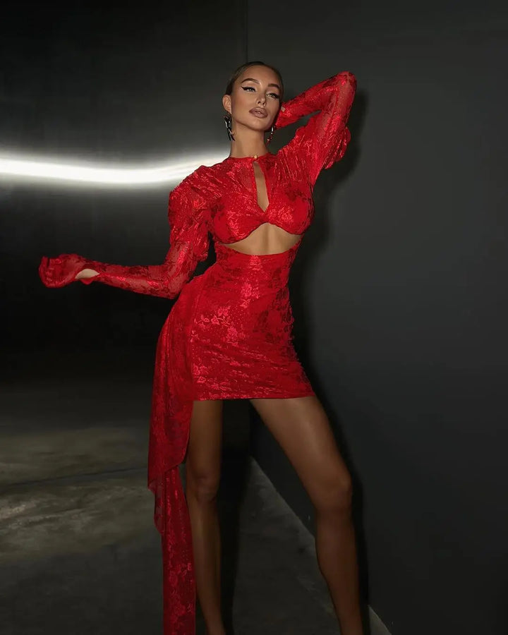 Red White Womens Bodycon Nightclub Draped Dress
