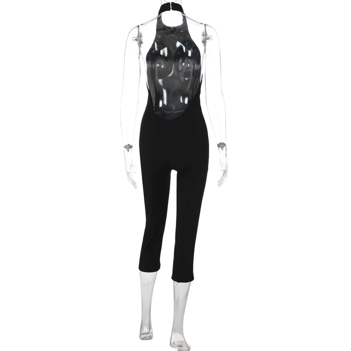 Elegant Ribbed Knit Halter Neck Bodycon Jumpsuit