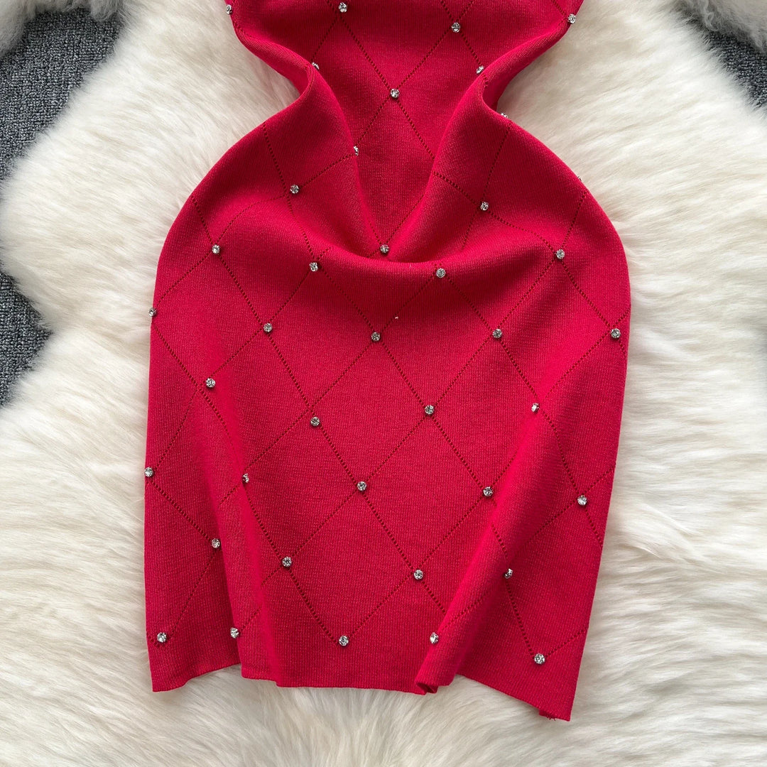 Summer Beaded Knitted Bodycon Sheath Dress