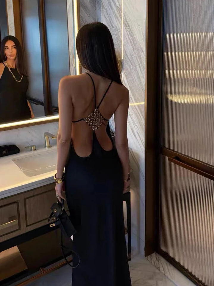Sexy Green Hollow-out Maxi Dress Women Fashion Sleeveless Backless Pleated Slim Female Dresses Summer Party Evening Robe 2026