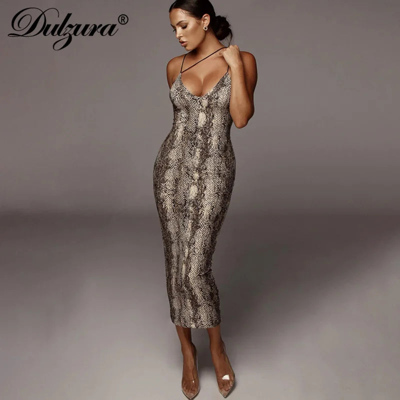 Dulzura Leopard Bodycon Midi Dress Party Club