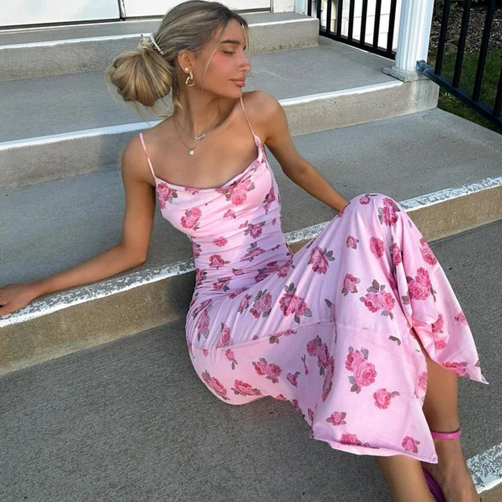 Printed Floral Spaghetti Dress For Women Bodycon