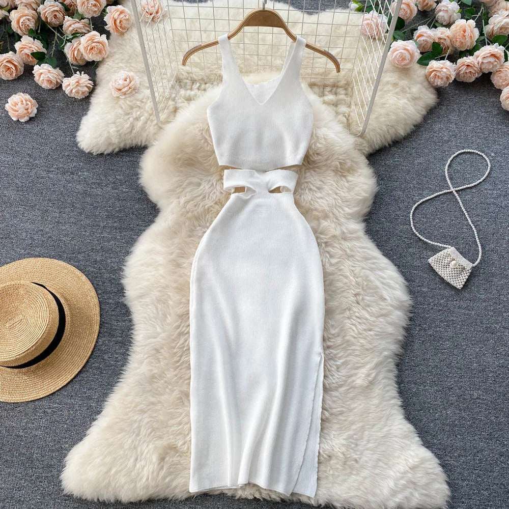 YuooMuoo Women Cutout Waist Knitted Bodycon Dress