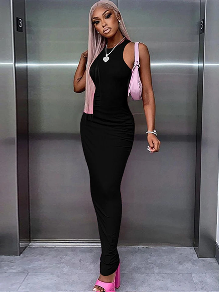 Hugcitar Ribbed Y2K Sleeveless Bodycon Maxi Dress