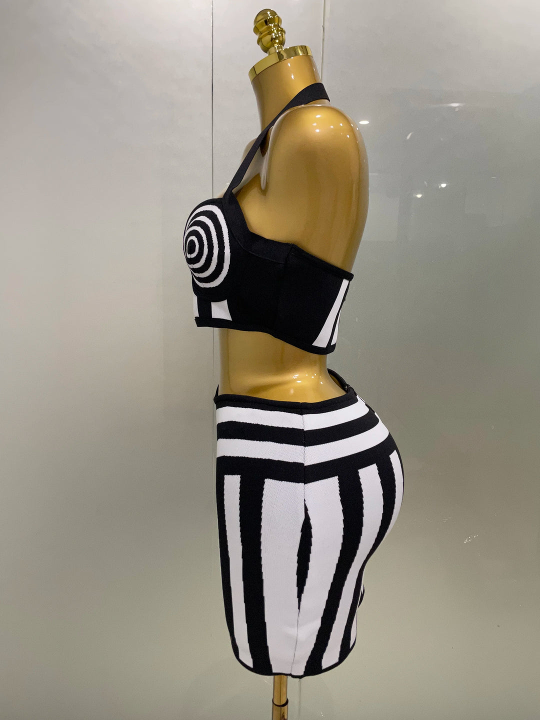 Black White Striped Jacquard Two Piece Party