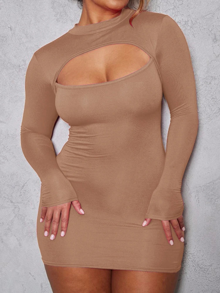 Sexy Hollow Bodycon Wrap Dress Long Sleeve Mini
