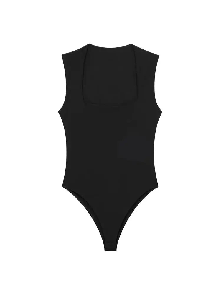 Skinny Square Neck Bodysuit for Women Sexy Sleeveless