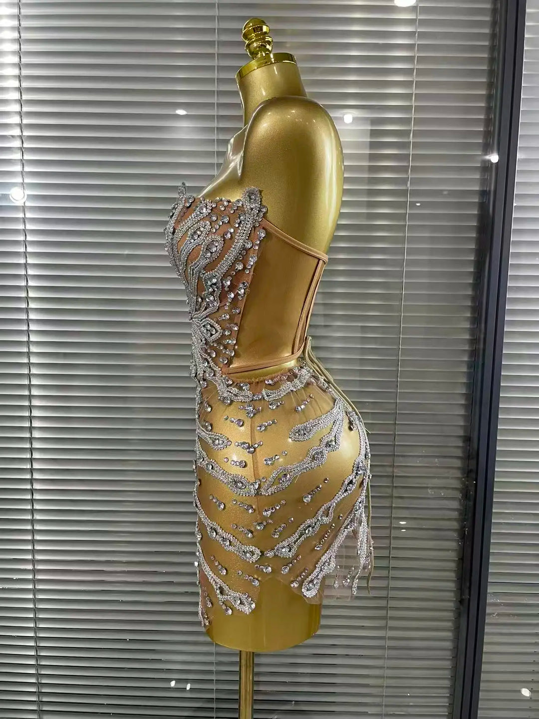 Sequins Women See Through Strapless Mesh Dress