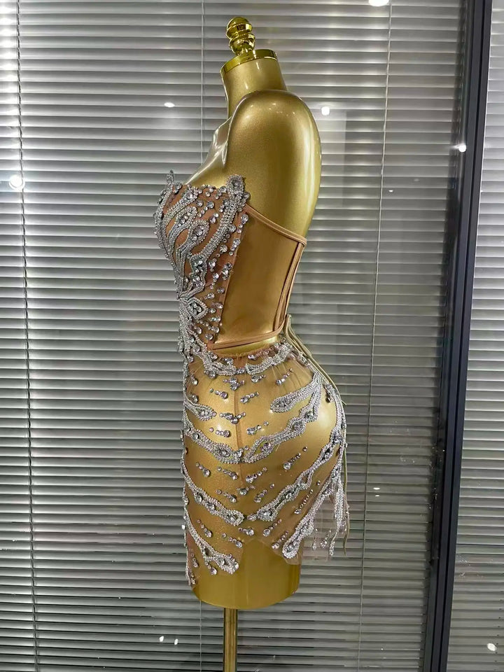 Sequins Women See Through Strapless Mesh Dress
