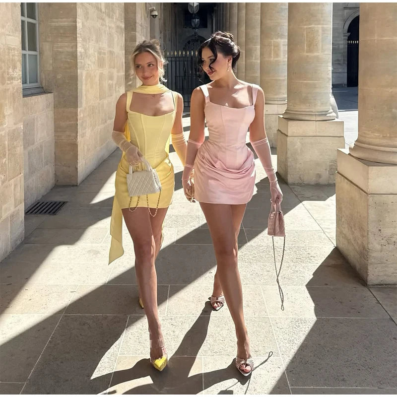 Exclusive Halter Square Neck Tailored Mini Dress