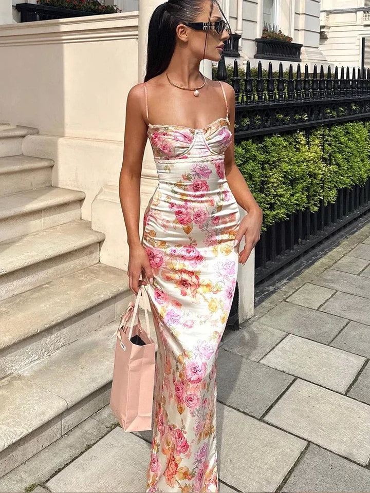 Floral Spaghetti Strap Maxi Dress Wedding Guest