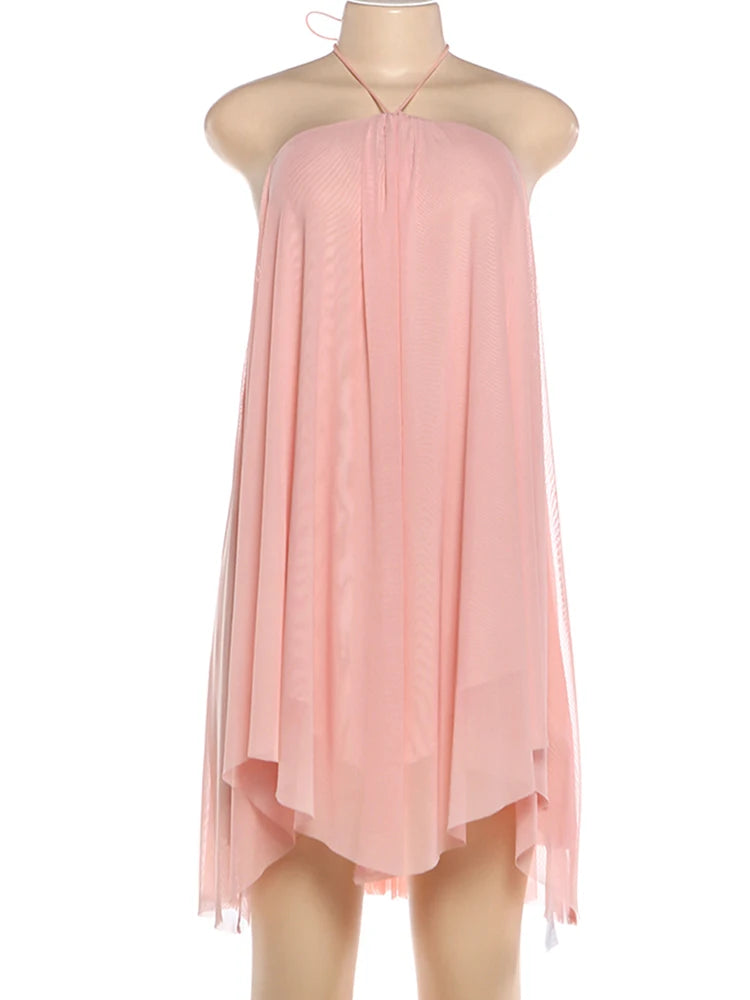 Y2K Mini Dress Tiered Backless Elegant Style