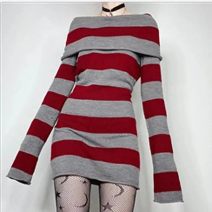 Women Striped Mini Bodycon Dress Boat Neck Party