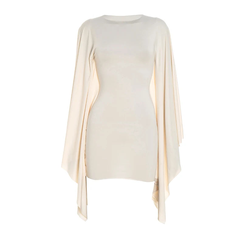 Weird Puss Bat Sleeve Bodycon Party Dress Peach