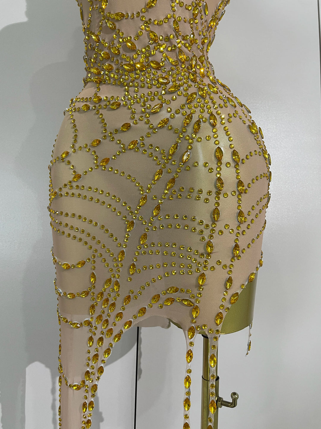 Sparkle Diamond Mesh Bodycon Mini Dress With