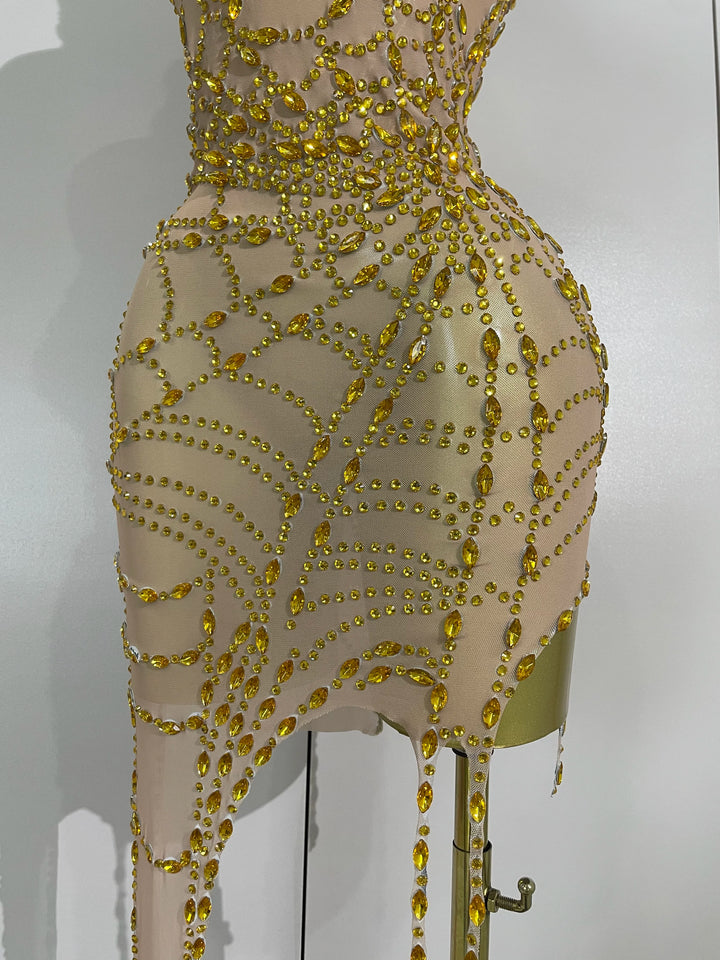 Sparkle Diamond Mesh Bodycon Mini Dress With