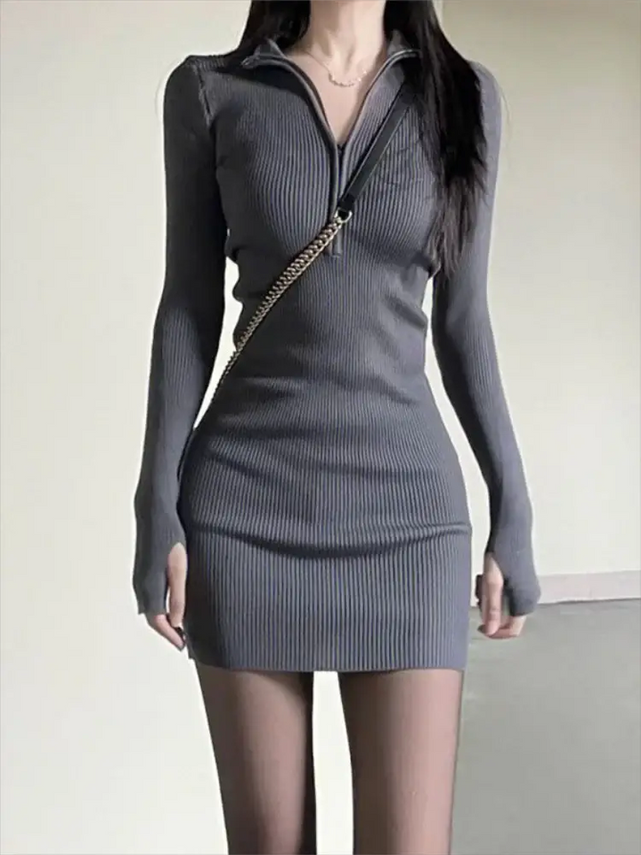 Long Sleeve Dresses for Women Black Sexy Club Bodycon Mini Dress Y2k High Waist Ladies Korean Short Dress Basic Autumn Winter