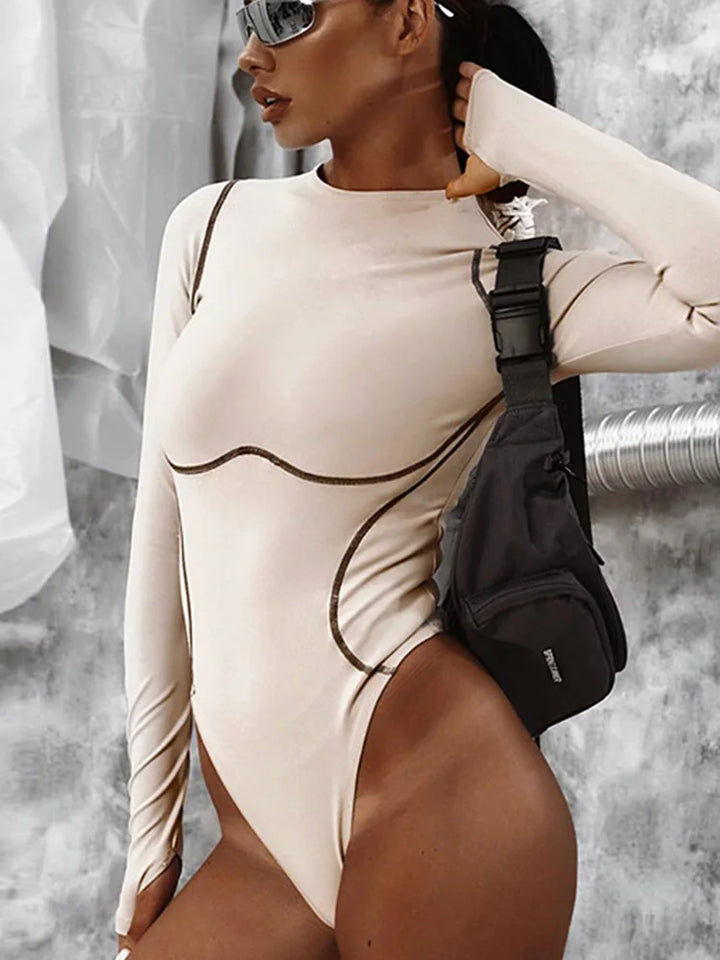 Stylish Striped Patchwork Long Sleeve Bodycon Playsuit
