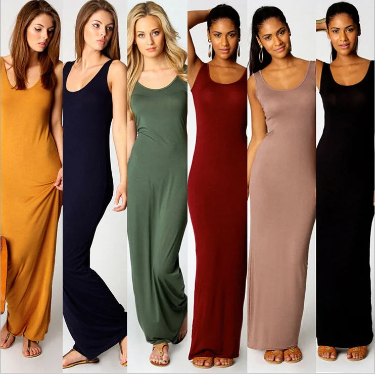 Elegant Sleeveless Maxi Dress Women Bodycon