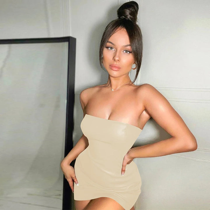 Exquisite Faux Leather Tube Mini Dress