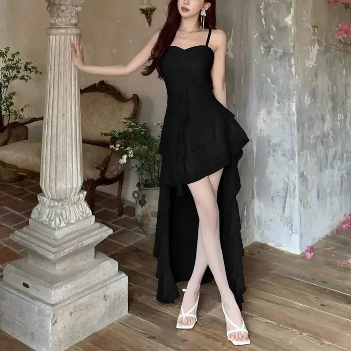 Spaghetti Strap Ruffle Mesh Bodycon Club Dress