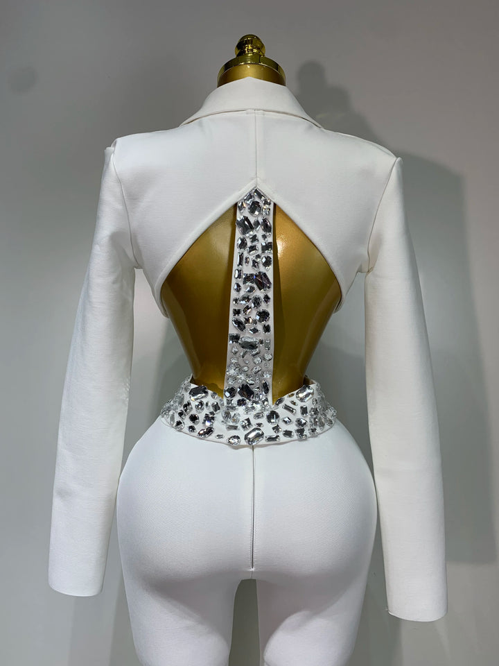Women Beading Bandage Two Piece Bodycon Pants Set