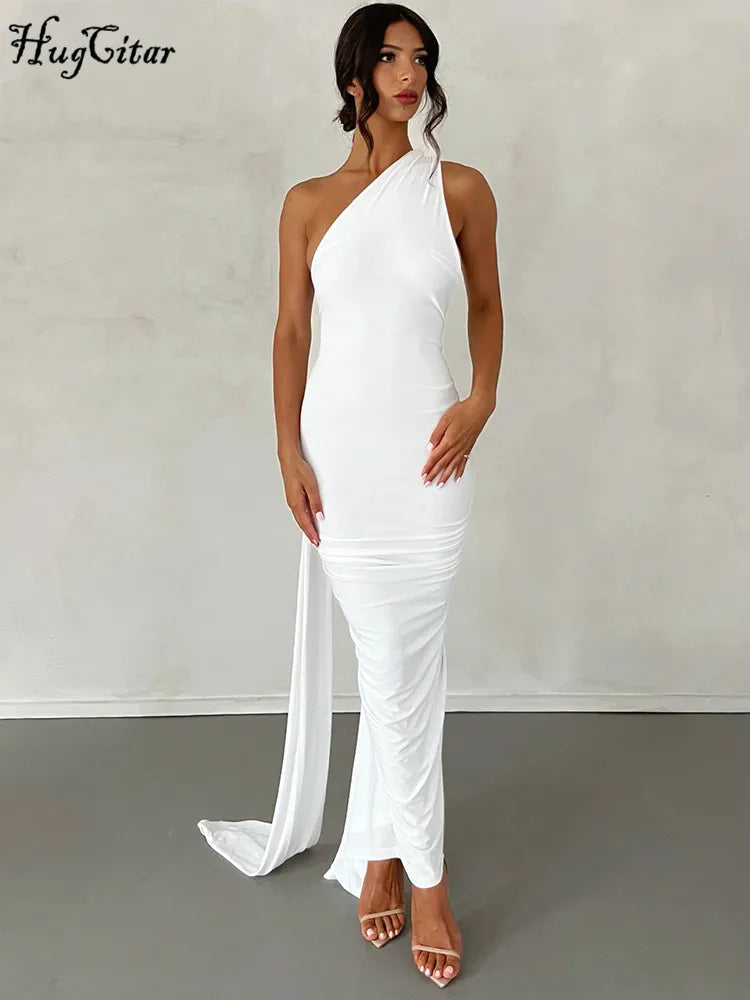 Elegant Y2k One Shoulder Maxi Dress Scarf Backless