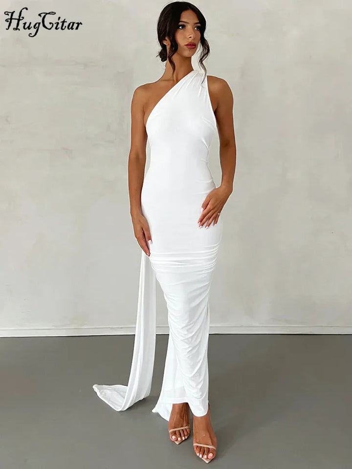 Elegant Y2k One Shoulder Maxi Dress Scarf Backless