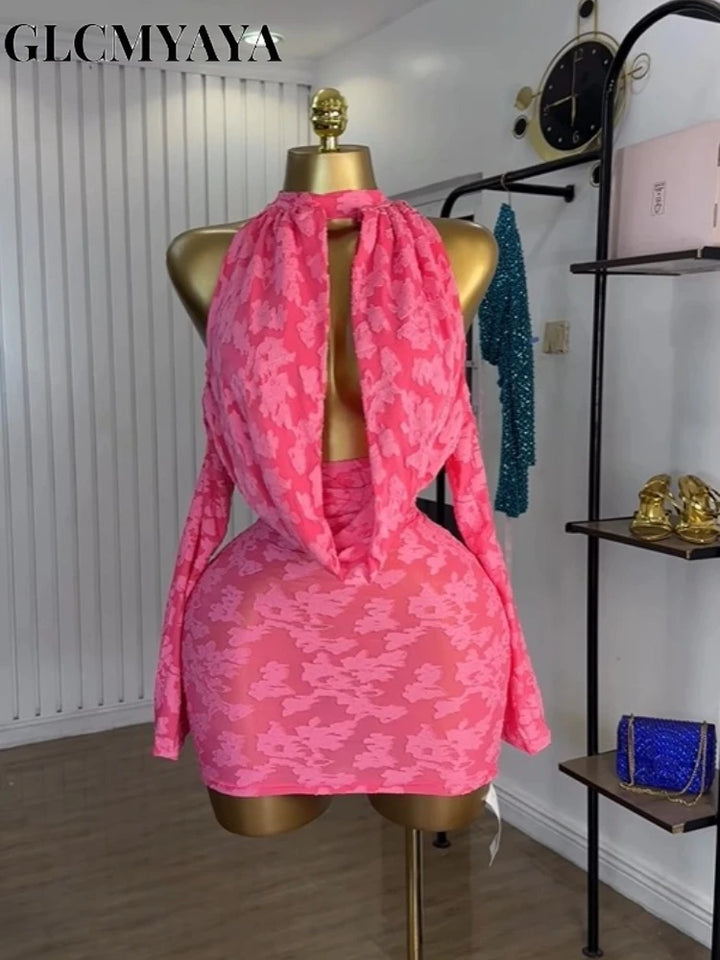 Floral Bodycon Mini Dress Backless Party Clubwear