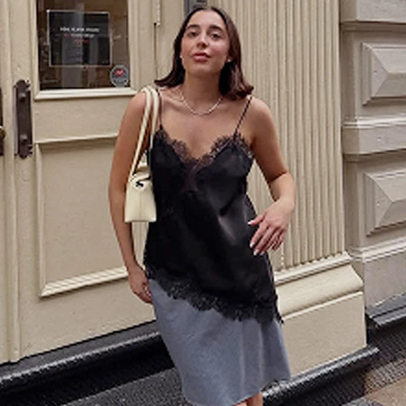 HXAO Exclusive Black Satin Lace Asymmetrical Off