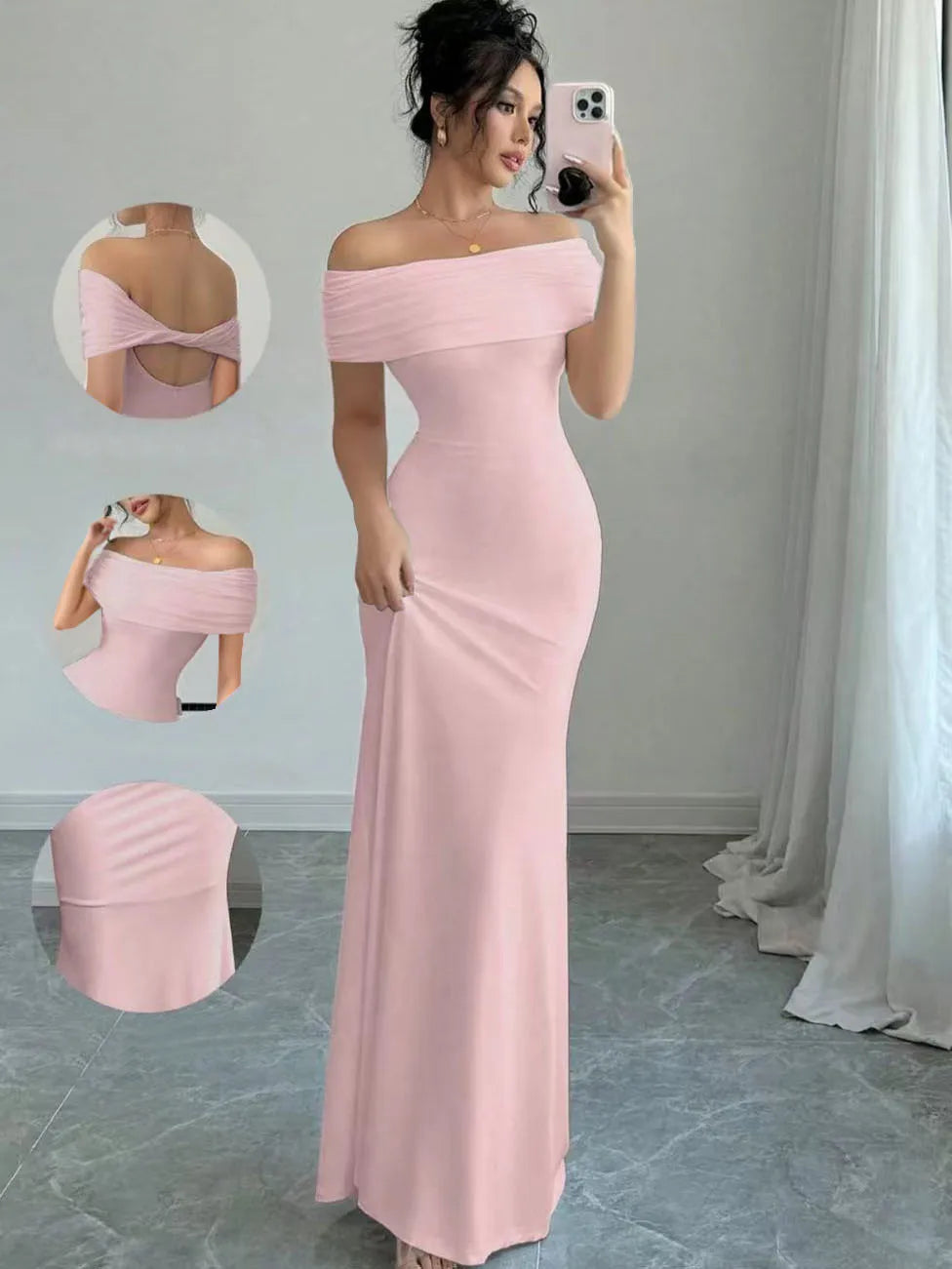 Off Shoulder Bodycon Midi Cocktail Dress Night Out