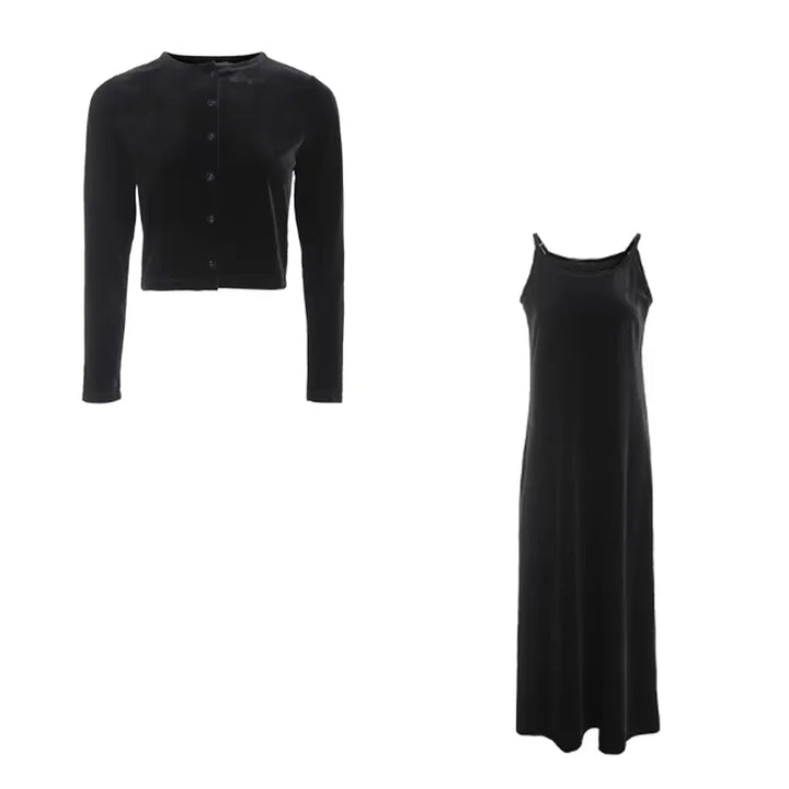 2024 Autumn Women Solid Color New Sleeveless Dress Single-breasted Long-sleeved Cardigan And Long Robes Female Casual Clothes