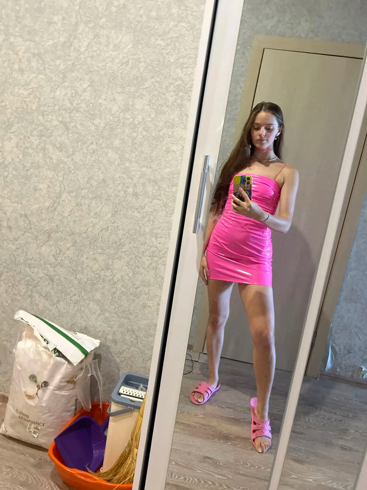 Fursdic Signature Pu Leather Mini Dress