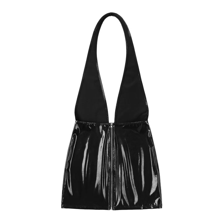 Trendy Msimis Patent Leather Backless Mini Dress