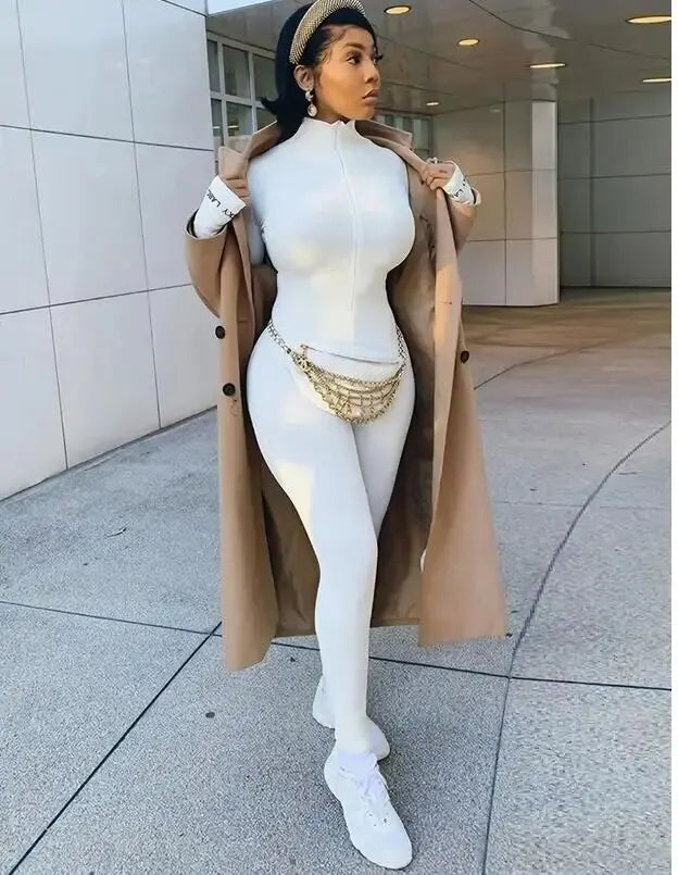 White Knitted Bodycon Jumpsuit Women Flattering
