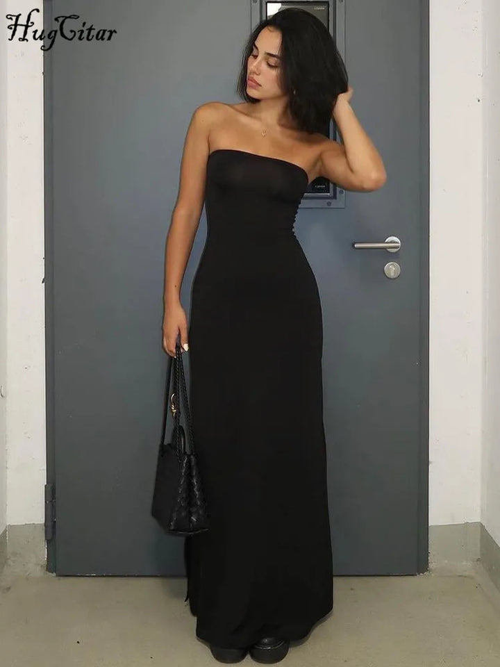 Elegant Black Strapless Bodycon Maxi Prom Dress For Festivals