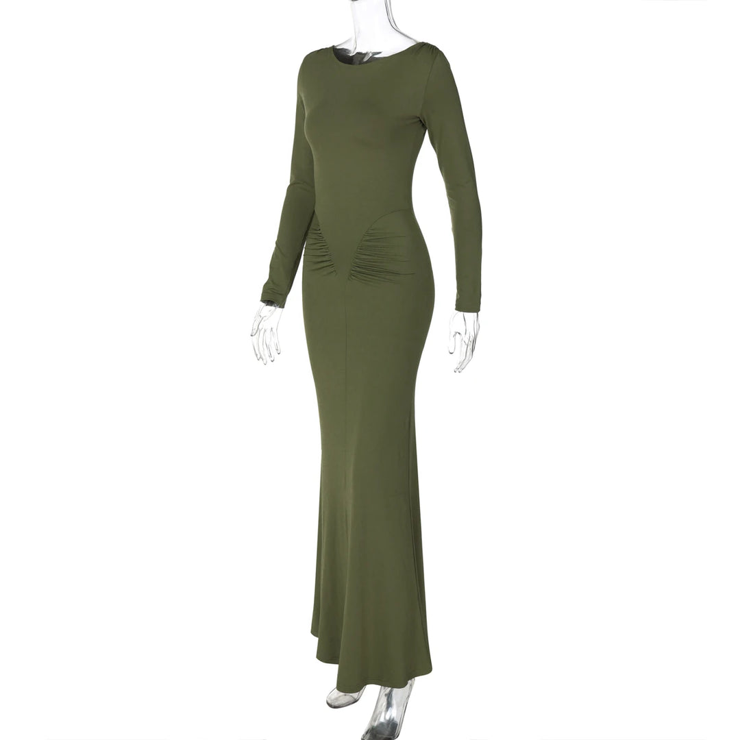 Hugcitar Premium Ruche Maxi Dress For Autumn