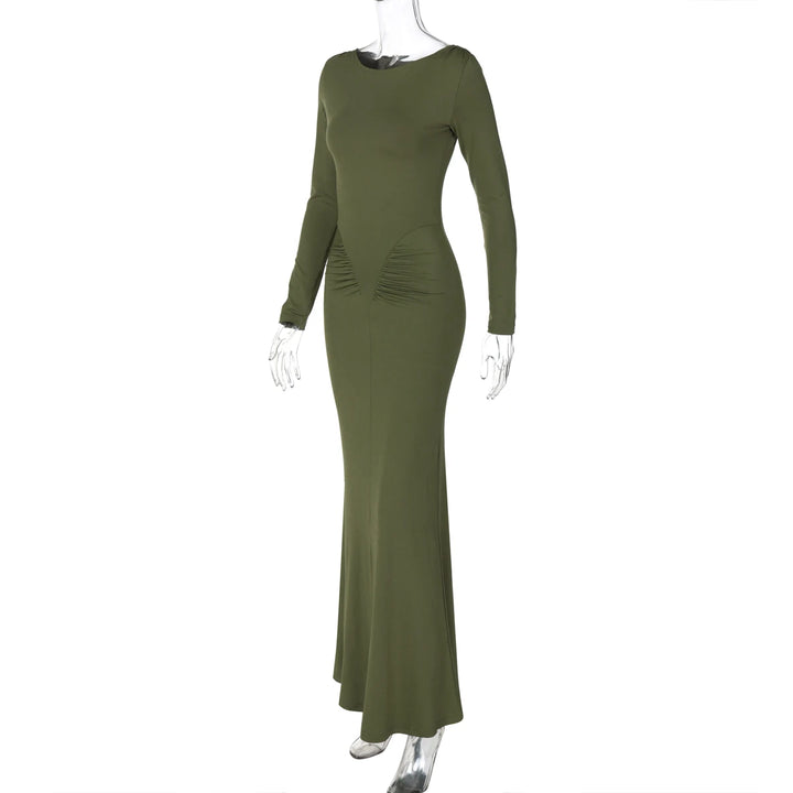 Hugcitar Premium Ruche Maxi Dress For Autumn