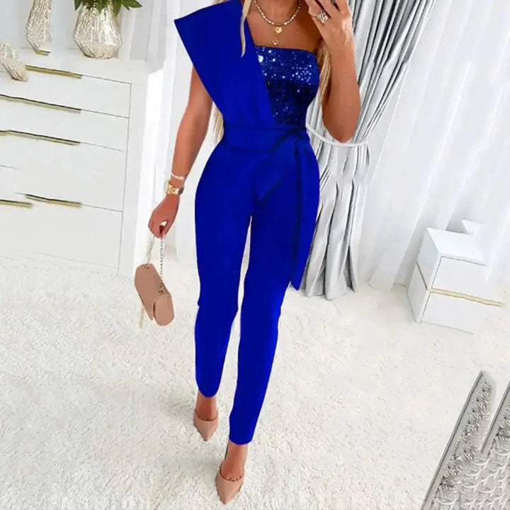 Sequin Patchwork Jumpsuit Sparkling Party Wear For Women