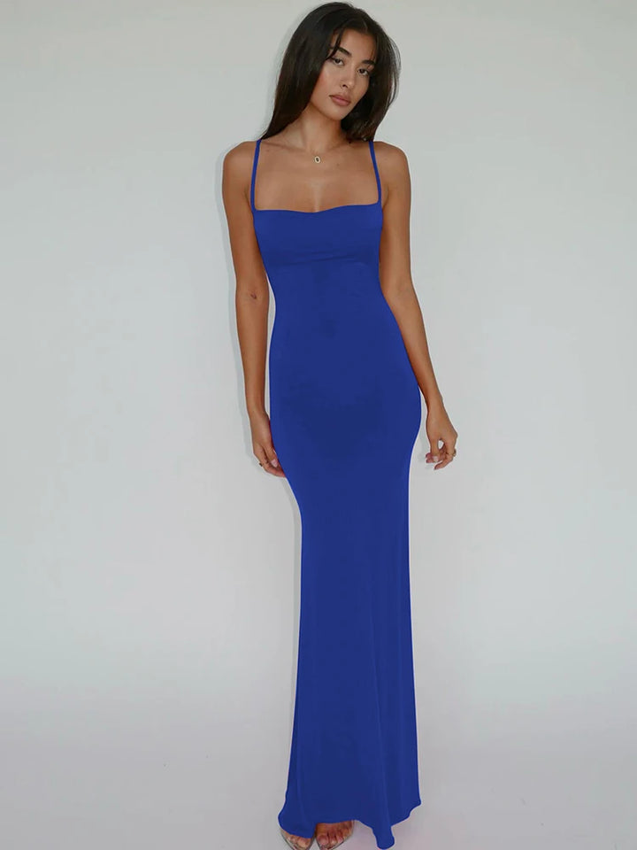 Y2K Solid Sleeveless Backless Bodycon Maxi Dress
