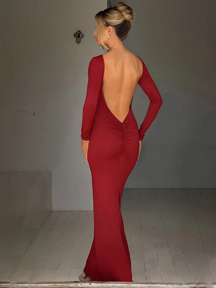Hugcitar Backless Long Sleeve Bodycon Maxi Dress