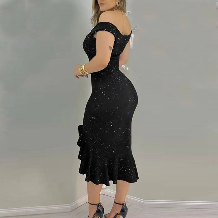 Luxury Glitter Off Shoulder Ruffle Bodycon Dress