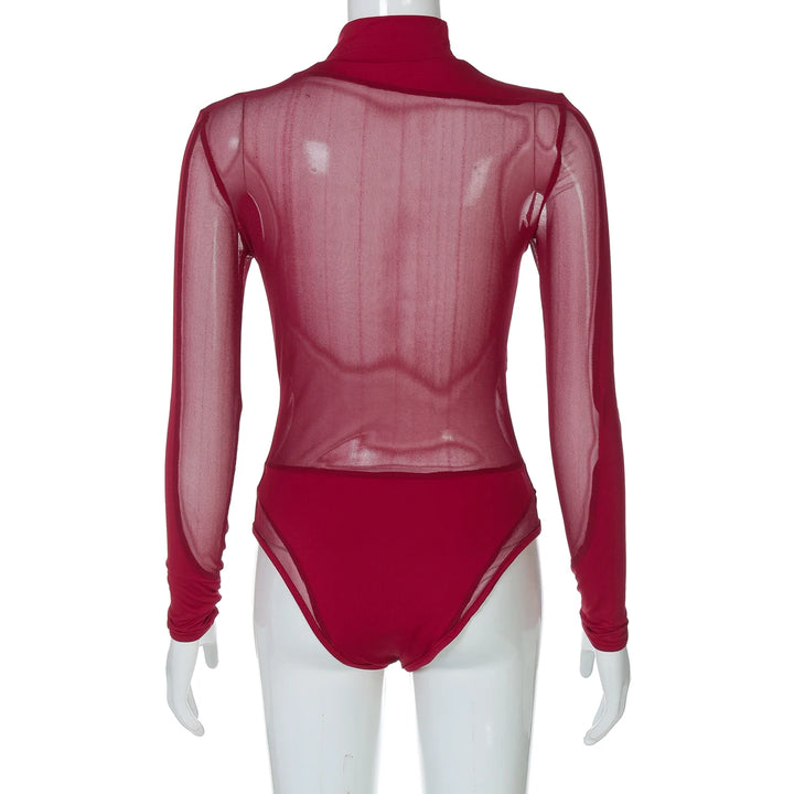 Hugcitar Black Turtleneck Sheer Bodysuit For Women